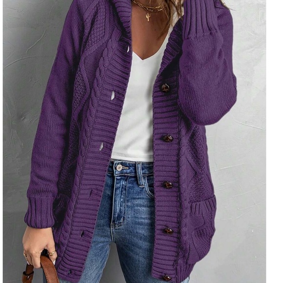 Cozy Teddy Lined Cable knit Hoodie Cardigan Jacket Shacket - Picture 9 of 11